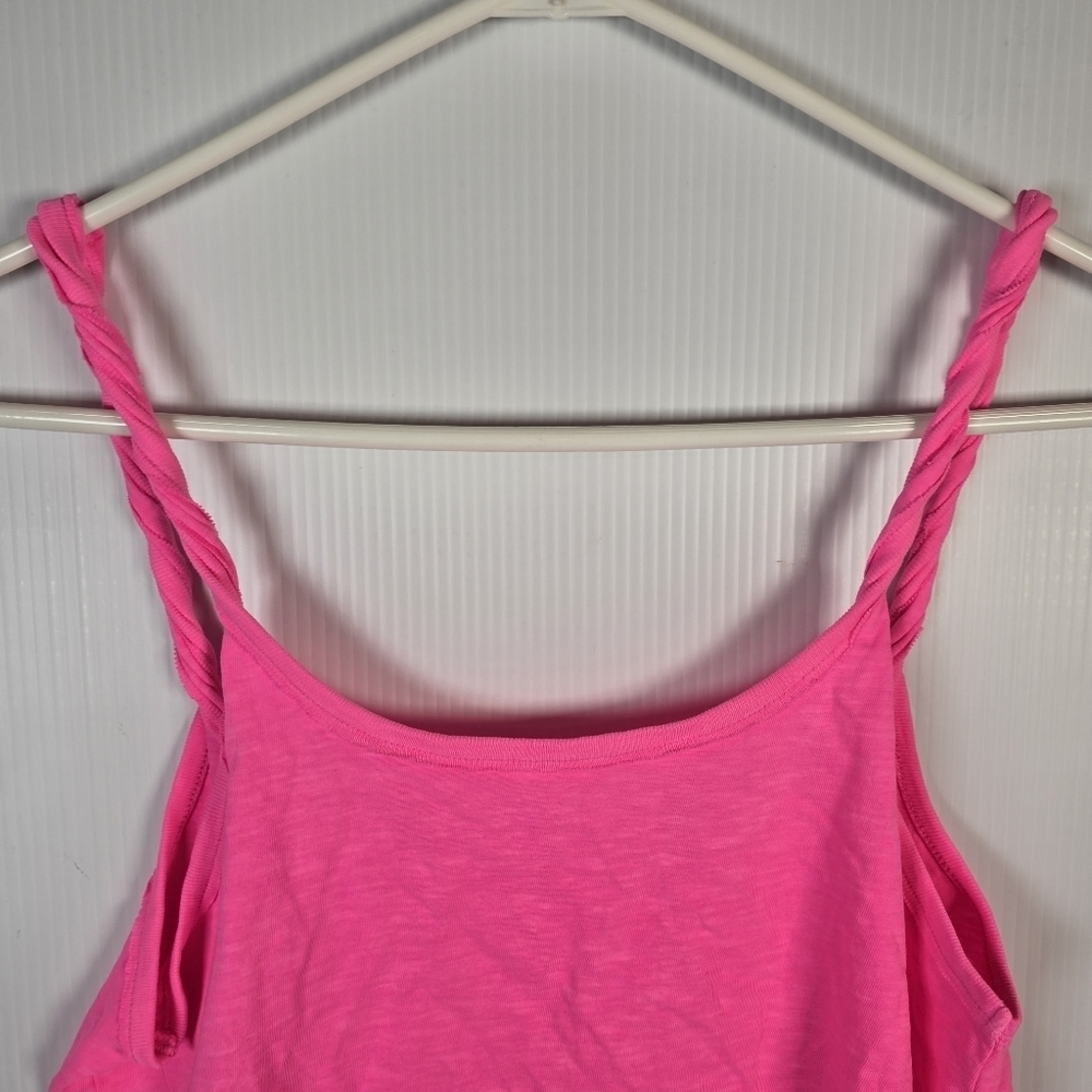 NWT Aerie Twist & Shout Cropped Neon Pink Tank Top Twisted Straps Rolled Hem XS - Picture 6 of 10